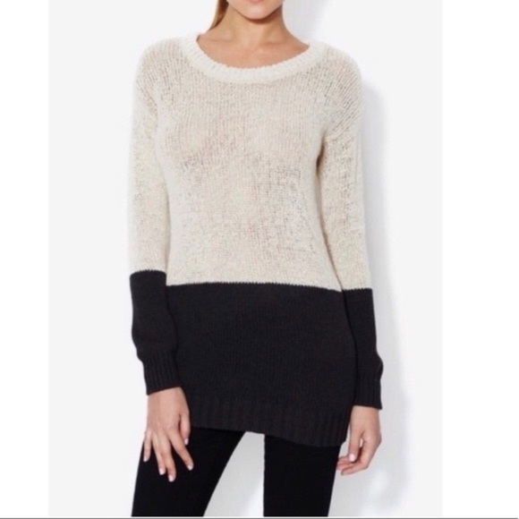 French Connection - Cream Charcoal Grey Color Block Knit Long Sleeve Sweater M - Picture 1 of 12